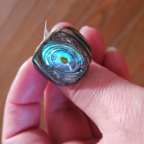 BBJ Jewelry - 925 Sterling Silver Large Albalone Ring Size 11 Lots of Color Flash NWT